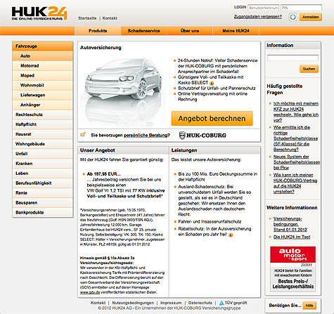 KFZ-Versicherung Landingpage HUK24