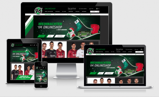 Der Onlineshop von Hannover 96 passt sich kleinteilig an verschiedene Auflösungen an.
