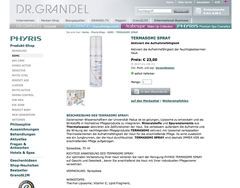 Dr. Grandel - Produkt-Detailsseite ohne Cross-Selling