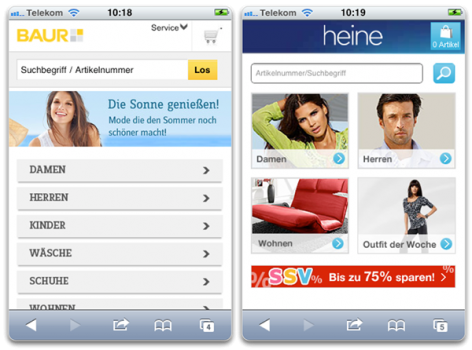 Heine und Baur Startseiten mobile Webshop