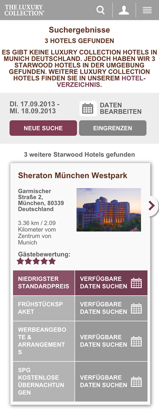 Sheraton München Mobile Landingpage