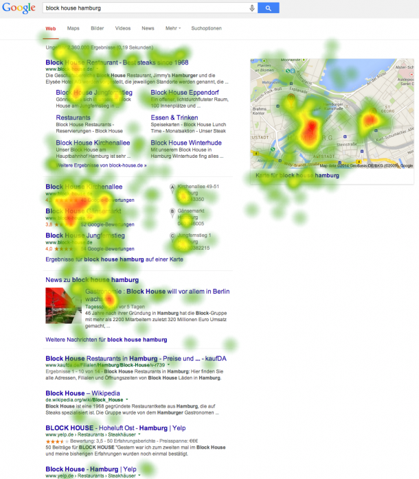 10 Sekunden Heatmap einer Suche mit lokalen Ergebnissen