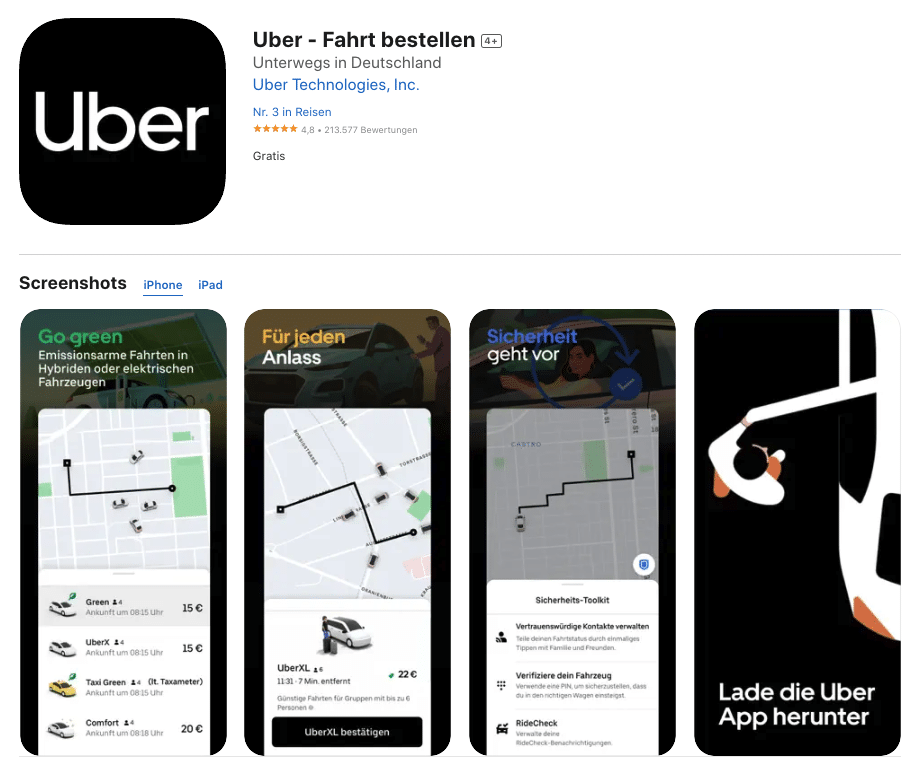 Screenshot: Uber App im App Store